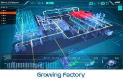 清水建設<br>バーチャル空間で稼働シミュレーションを重ね、工場の建設・運用を最適化。